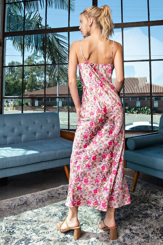 knee length dresses for ladies Blush Pink Floral Print Midi Dress With Corset Bodice main image 0