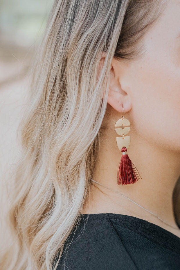 Burgundy Tassel Drop Earrings