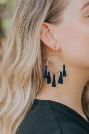 Navy Tassel Hoop Earrings